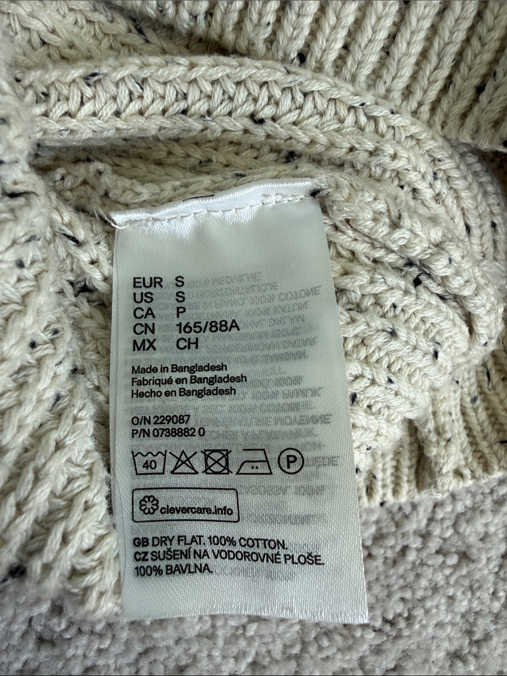 H&M Cream/black Speckled Shaker-Knit Cotton Sweater – Size Small - Picture 5 of 7
